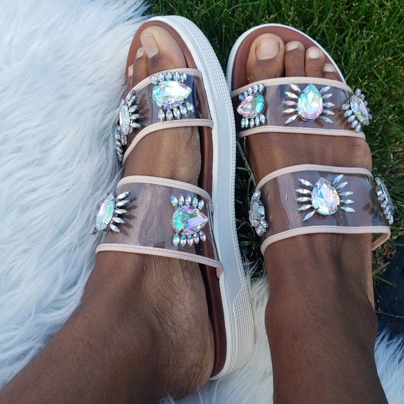 MIA crystal gemstone strappy slide on sandals - Picture 3 of 4